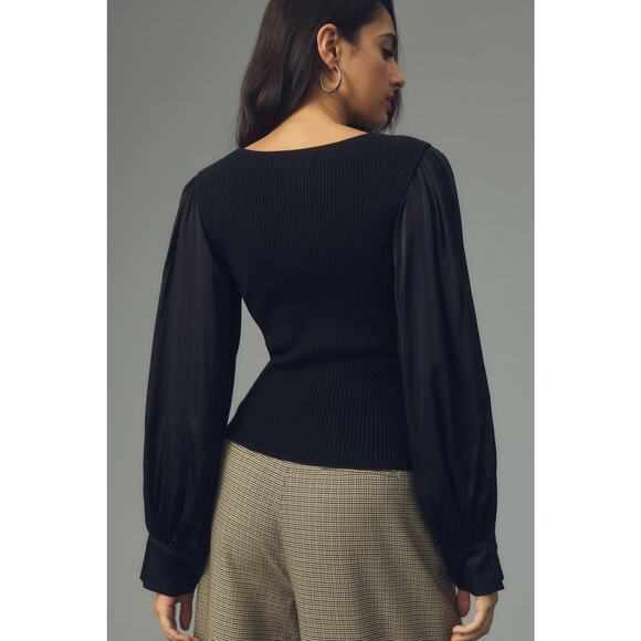 NWT Anthropologie Twofer Black Faux-Wrap Sweater - XS - Picture 4 of 5